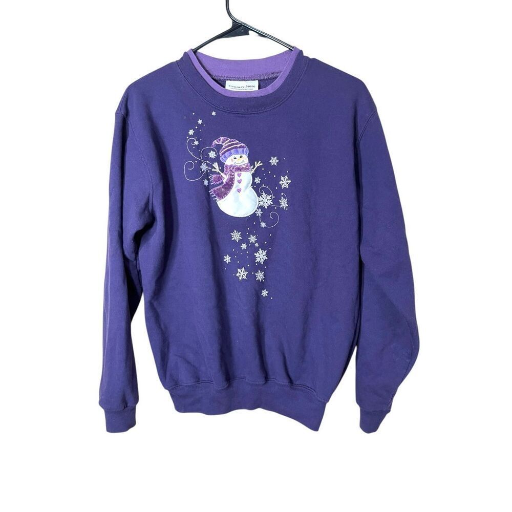 Country Store Purple Snowman Crewneck Sweatshirt Size Medium‎